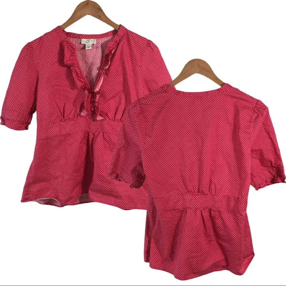 WS425 Ann Taylor LOFT Petites Polka Dot Blouse 14P